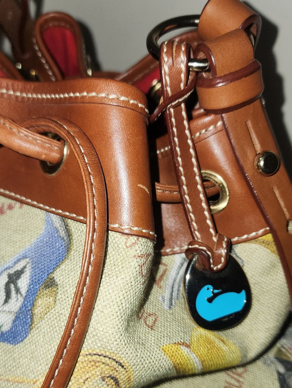 Dooney & Bourke Western Cowboy Boots Vintage Leather Canvas Drawstring Bucket